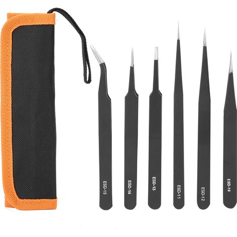Ensemble de 6 pinces en acier inoxydable 1,5 mm pour onglerie et réparation de montres (1/5)