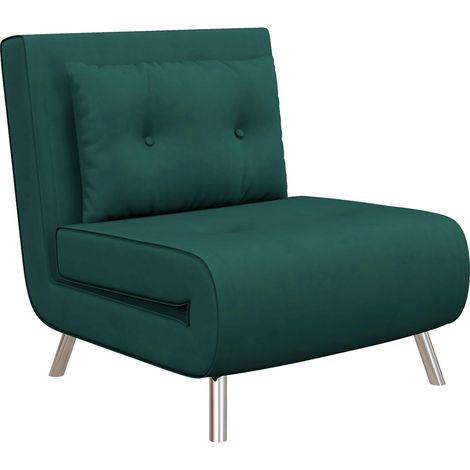 Fauteuil convertible, fauteuil pliant avec fonction lit, canapé une place avec coussins, lit d'appoint, canapé capitonné, aspect velours, vert foncé, 77 x 88 x 83 cm, pour chambre d'amis
