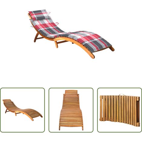 Chaise longue en bois - Chaise longue de jardin avec coussin Bois d'acacia solide (1/5)