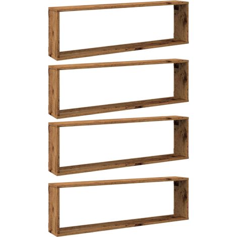 Étagères cube murales 4 pcs Étagères flottantes vieux bois 100x15x30 cm (1/5)
