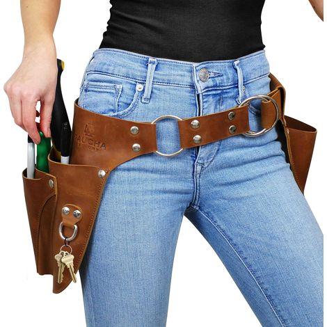 Ortviai Ceinture Jardinage en Cuir PU pour Femme – Sacoche de Taille Style Punk avec Rivets – Ceinture Outils avec Grande et Petite Poche – Cadeau Idéal pour Jardiniers et Fleuristes – Noir (1/5)