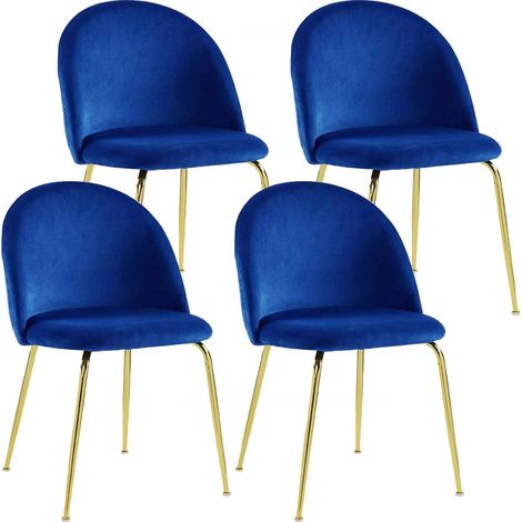 Set 4 Sedie Imbottite 49x52x79 cm in Velluto Blu e Oro