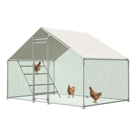 Hühnerstall 3x2 m mit Leiter, Hühnergehege mit Dach, Sicherheitsschloss, wasserdichte UV-Abdeckung, verzinkter Stahlrahmen, 3x2x2 m