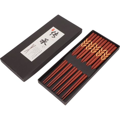 5 paires baguettes en bois rouge santal style japonais avec boîte de rangement pour maison hôtel (1/5)