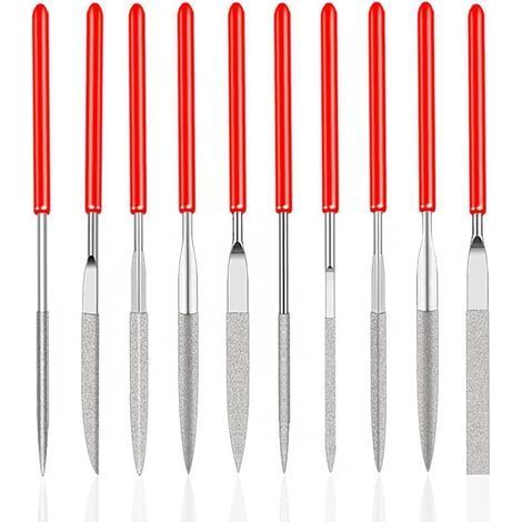 10 Stück Mini-Diamantnadelfeilen für Handarbeiten, Modellbau, Holzbearbeitung, Polieren von Holz, Schmuck, DIY, Metall (2 mm x 100 mm) (1/5)