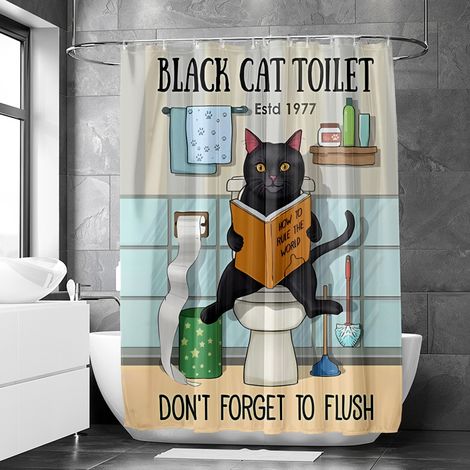Rideau de douche motif chat vintage et chien rétro aquarelle, tissu salle de bain imperméable, 150x180 cm (1/5)