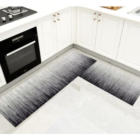 Küchenmatte vor der Spüle – 2 rutschfeste, saugfähige Küchenmatten – 40 x 60 cm und 40 x 120 cm – Grau
