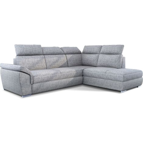Canapé d'angle convertible en tissu KEPITA - Appuis-tête réglables et rangement-Gris clair chiné-angle droit (1/5)