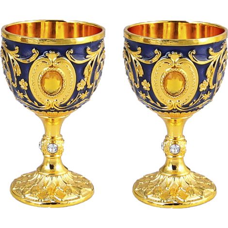 Verres à vin à pied (bleu foncé doré, lot de 2), petits verres à vin pour banquets, thé et eau. (1/2)