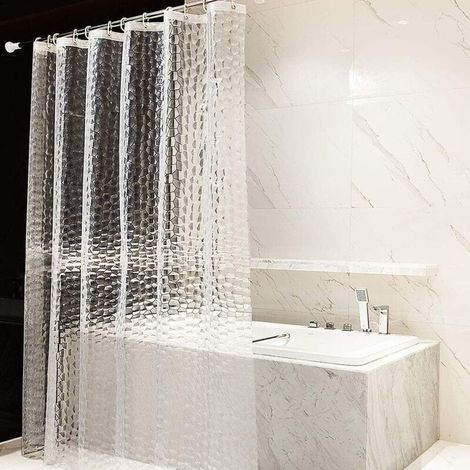 Duschvorhang, 180 x 200 cm, 100 % EVA-Material, halbtransparent, wasserdicht und schimmelresistent, PVC-frei, 3D-Wasserwürfelmuster, 0,2 mm dick, mit 12 Aufhängeringen.