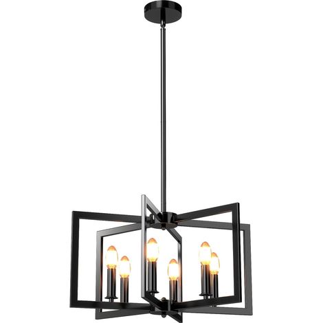 COSTWAY Lampadario a Sospensione a 6 Luci, Lampada a Sospensione Geometrica Moderna in Metallo Industriale con Altezza Regolabile, Lampada da Soffitto per Cucina, Salotto e Camera da Letto (Nero) (1/5)