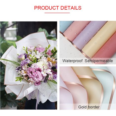 Papier d'emballage floral imperméable - 20 feuilles pour bouquets cadeaux