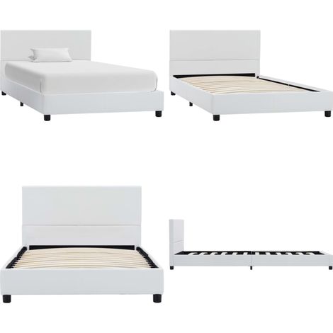 Cadre de lit Blanc Similicuir 100 x 200 cm - Cadre de lit en similicuir - Lit en MDF (1/5)
