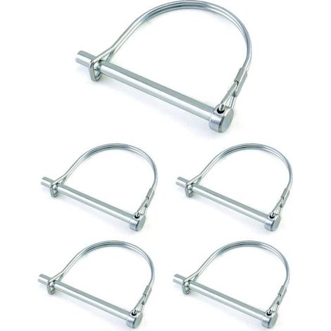 5 Pcs Goupille de Verrouillage Forme D, Goupille Securite en Acier au Carbone Galvanisé pour Jardin Pelouse Remorques - 6 x 70 mm