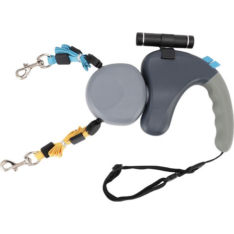 Guinzaglio retrattile per 2 cani, rotazione a 360°, doppia testa con luce LED, 3 metri, grigio. (1/5)