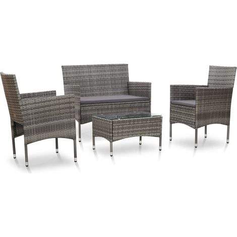 Set de muebles de jardín 4 pzas y cojines ratán sintético gris vidaXL (1/2)