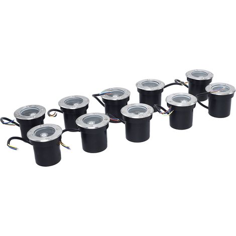Lot de 10 spots LED encastrés étanches IP65 pour jardin, pelouse et terrasse, lumière chaude (85-265 V). (1/5)