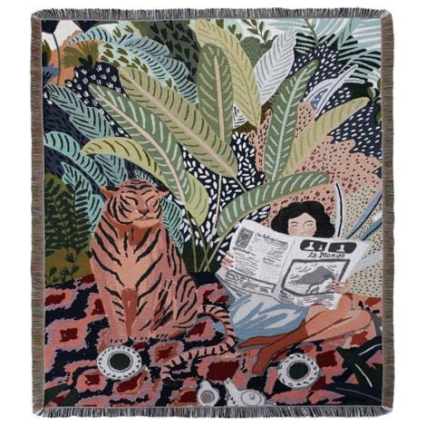 1 Pièce 160x130cm Couverture Plaid Tigre et femme Tricotée Décorée avec des Franges Bohême Simple Doux Confortable Protéger Contre Le Froid pour Canapé Sofa Chaise à Repos et Sieste (1/5)