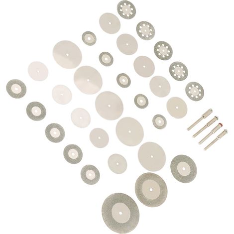 Ensemble de 37 disques de coupe diamantés en acier inoxydable avec mandrins, compatibles avec les outils rotatifs. (1/5)