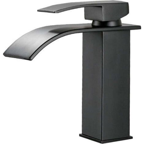 Mitigeur de lavabo Robinet cascade noir avec bec haut mitigeur lavabo haut monotrou (haut) (1/5)