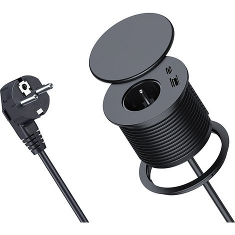 Regleta integrada con puerto USB-C incorporado, tapa retráctil, puertos USB A y C, cable de 1,5 metros. (1/5)