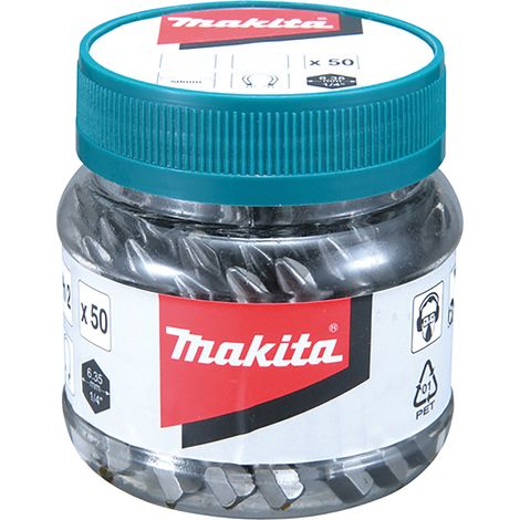 Makita x 50 Pozi No 2 50mm Hex Insert Bits In Candy Tub PZ2 B-26509 50 Pieces