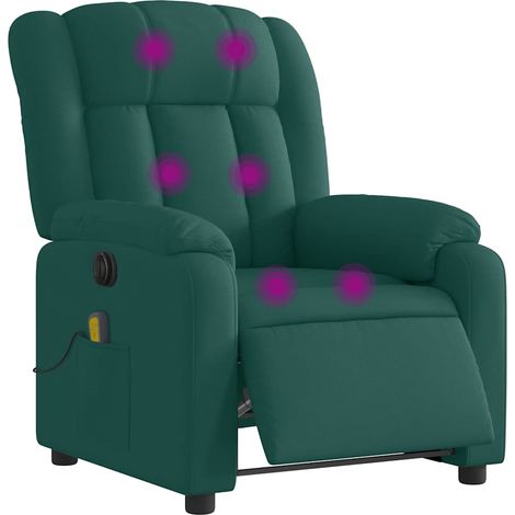 vidaXL Poltrona Massaggiante Reclinabile Elettrica Verde Scuro Tessuto