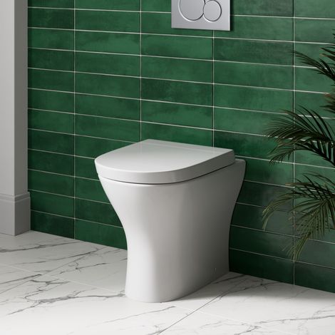 Back to Wall BTW Modern Toilet Pan Soft Close Seat Space Saving White Ceramic (1/4)
