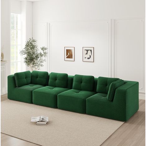 Canapé d’angle modulable 386x104x69 cm vert en velours côtelé avec assise profonde et sans montage (1/5)