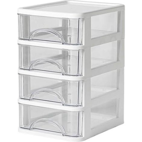 Organiseur de bureau à 4 tiroirs, boîte en PP blanche pour usage de bureau (1/5)