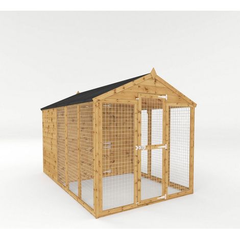 10 x 6 Feet Staffordshire Dog Kennel and Run - Timber - L306.5 x W197 x H200.9 cm - Brown