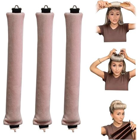 Set di 3 curling ferri da stiro e capelli senza calore - Ricci senza calore - Ferro arricciacapelli - Strumento-wrap - Tessuto - Rosa (1/5)