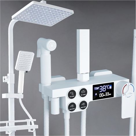 Ensemble de douche mitigeur thermostatique intelli Ensemble de douche numérique chaud et froid robinet système de douche de salle de bains robinet de douche en or noir pommeau de douche carré système (1/5)