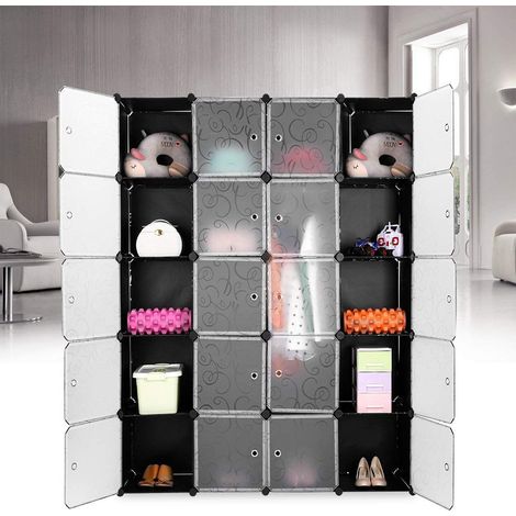 Armoire Penderie 20 Cubes Modulable Meuble Etagères de Rangement Motif de Fleur Bouclé pour Vêtements/ Chaussures (1/5)