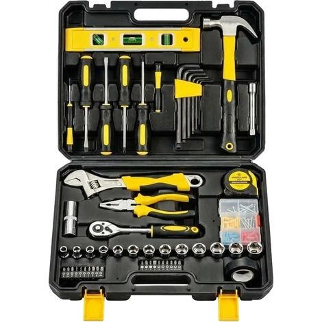 Juego de herramientas manuales, kit de 108 piezas, estuche portátil, negro y amarillo, 108 piezas (1/2)