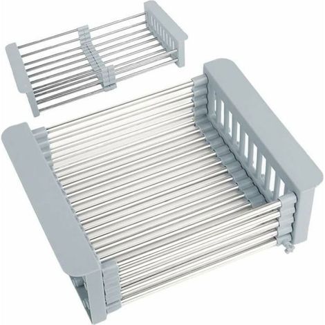 Égouttoir Évier Extensible, Acier Inoxydable, Télescopique, Panier Vidange Réglable, 30x22.5x9.5cm (1/4)
