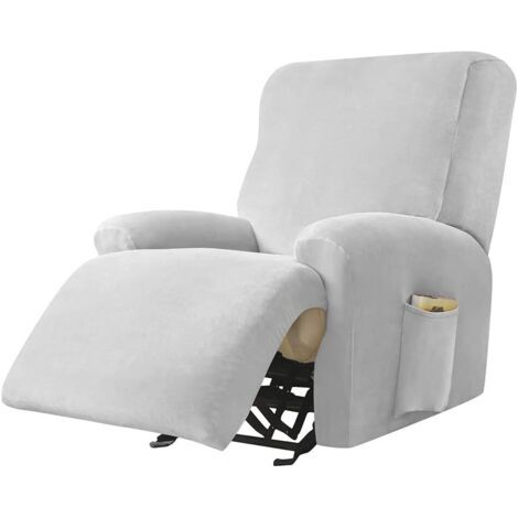 Housse de Fauteuil Relax Doux Velours Extensible, 4 Pièce Housse de Canapé Antidérapante avec Poche Latérale, Protege de Meubles Lavable pour 1 Places Fauteuil Inclinable (Gris Clair) (1/5)