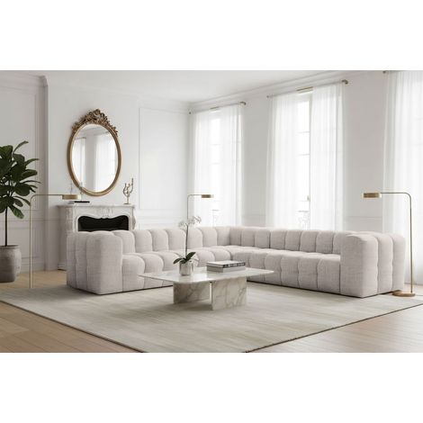 Ecksofa Designersofa SOLVIE in Stoff Moly Creme Seite Universal