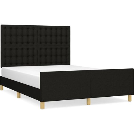 Lit adulte pour 2 personnes avec tête de lit, Structure de lit, Assemblage Facile, Noir 140x200 cm Tissu OIB9492E (1/5)