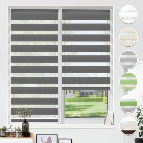 HOMEDEMO Store Enrouleur Jour Nuit sans Perçage, Double Tissu avec Clips, Rideau Occultant pour Fenêtre & Porte, 50l x 130L cm, Largeur du Tissu 50cm, Anthracite
