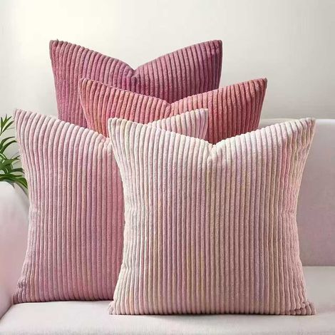 Solid color corduroy bohemian farmhouse style orange-green gradient living room decorative cushion cover - 45x45 - Pink series