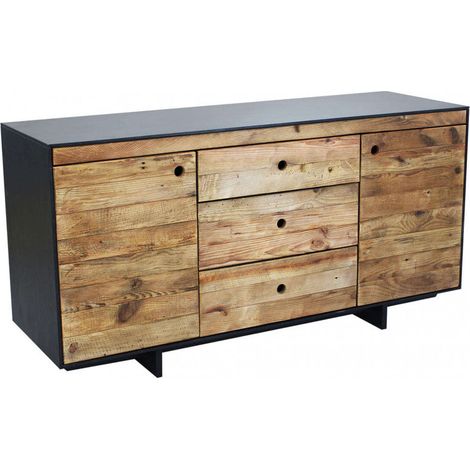 Mobile in legno di pino riciclato naturale con 3 cassetti e 2 ante 150x48xH76 cm Devin