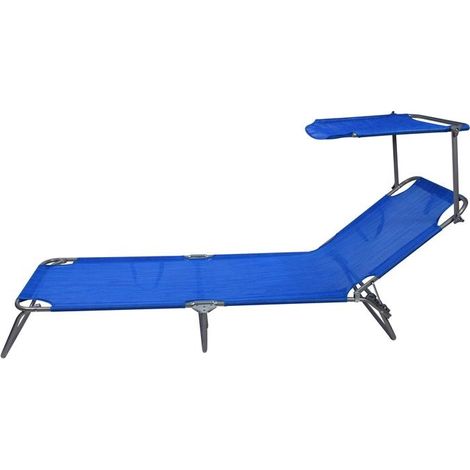 Lettino prendisole blu da mare spiaggia con tettuccio parasole richiudibile schienale regolabile 3 posizioni tessuto in texilene (1/4)