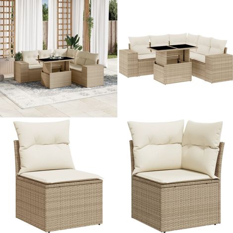 6-tlg. Garten-Sofagarnitur mit Kissen Beige Poly Rattan - Gartenmöbel Set - PE-Rattan Möbel - Outdoor Lounge - Gartenecke - Terrassenmöbel - Home & Living (1/5)