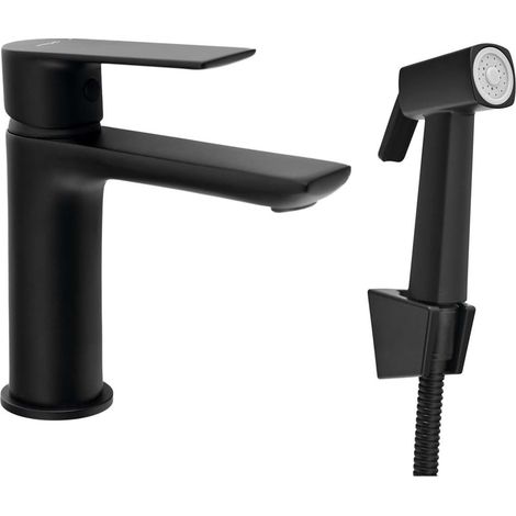 Aqualine - Grifo monomando para lavabo con bidé incorporado, color negro mate. SK401B (1/4)