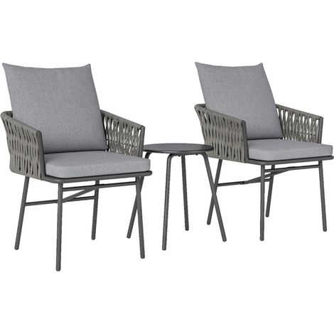 Set bistrò da giardino 3 pezzi in rattan grigio con 2 sedie e tavolino in acciaio MODENUIT (1/5)