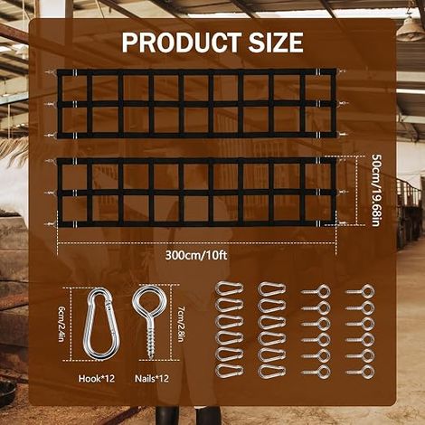 Protections d'écurie pour Chevaux, 300 x 50 cm Protège-Stalles pour Chevaux avec Sangles et Crochets, pour Écuries Granges Fermes d'élevage et Clôtures (1/4)