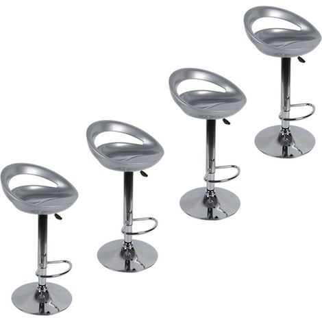 Lot de 4 tabourets de Bar,Chaise de Bar contemporains en Plastique à Hauteur réglable avec Dos Arrondi et Base chromée, ABS, métal, gris clair (1/5)