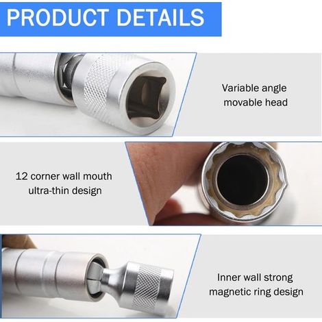 Magnetischer Zündkerzenschlüssel – 14 mm/16 mm – 3/8-Zoll-Zündkerzenschlüssel – Magnetischer Zündkerzenstecker – Zündkerzenausbauwerkzeug – Für Reparatur und Wartung