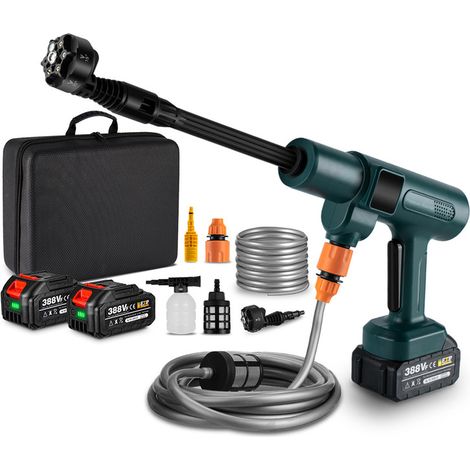 Idropulitrice a batteria 100 bar, portata max 4,1 L/min, Ugello Multifunzione 6 in 1, Idropulitrice portatile - con 2 batterie e accessori